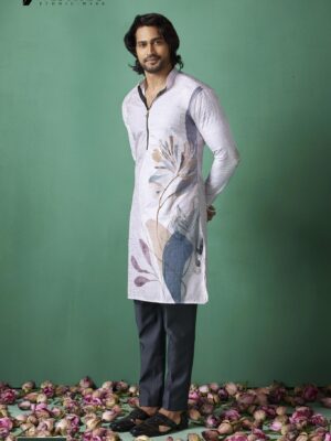 RUVAB - Mens Artistic feather style printed kurta for carnival