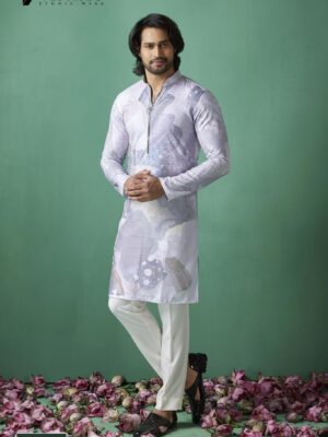 RUVAB - LILAC SHADE FANCY PRINTED CARNIVAL KURTA FOR MEN