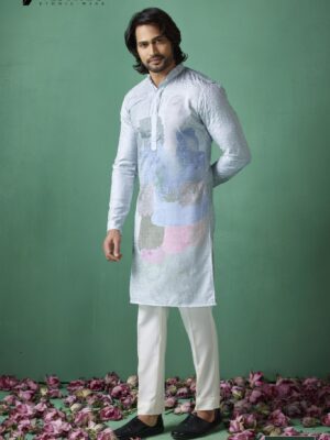 RUVAB – MENS PASTEL COLOR ABSTRACT PRINTED KURTA