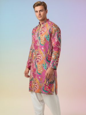 Multi color position print kurta
