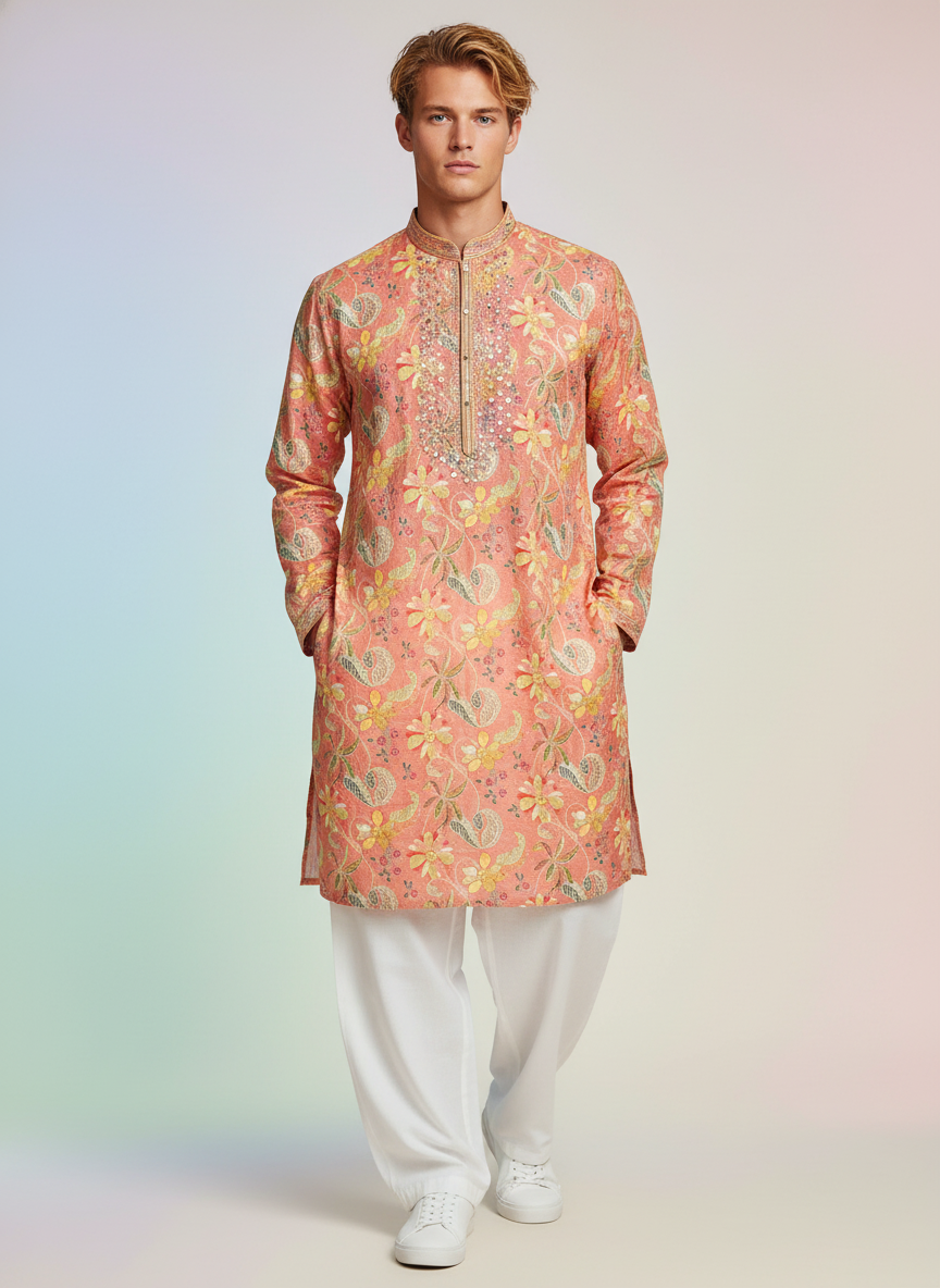 Pink Mirror work kurta